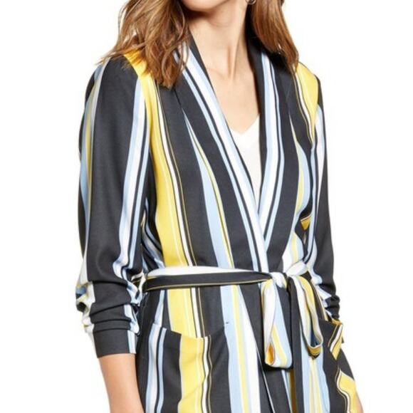 Halogen Jackets & Blazers - Halogen Soft Tie Waist Jacket Striped Pockets Lucinda extra small career XS